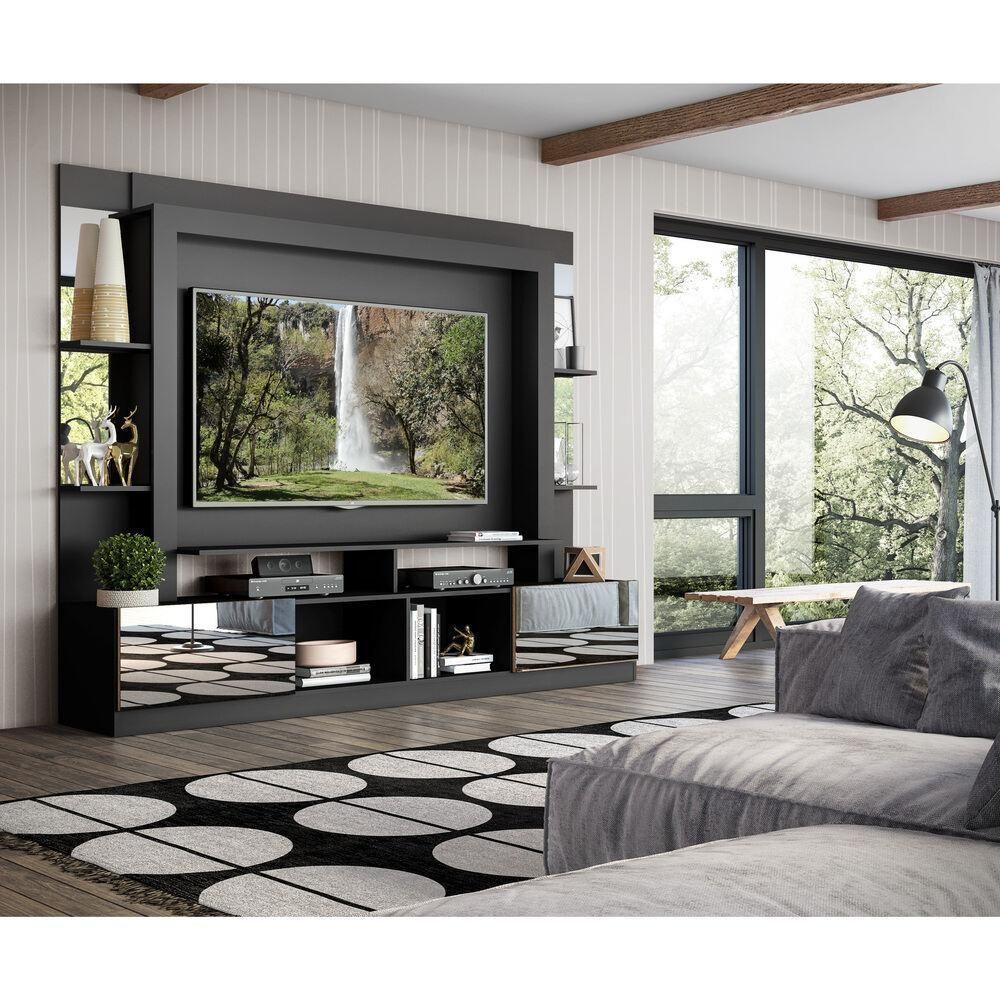 Estante Com Suporte Tv 65" E Espelho Oslo Multimóveis V3381 Preta/Madeirada Preto/Madeirado - 2