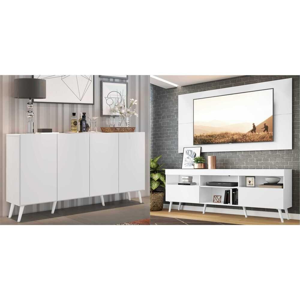 Conjunto Sala De Estar Rack Painel Tv 65´´ e Aparador Retrô - 2