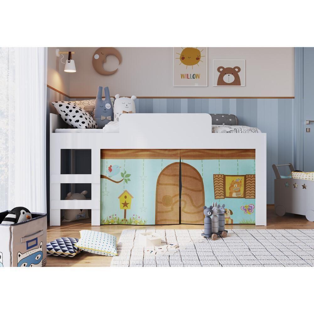 Cama Infantil Com Cortinas Para Colchão 188x88cm Multimóveis Cr40068 Branca Branco - 3