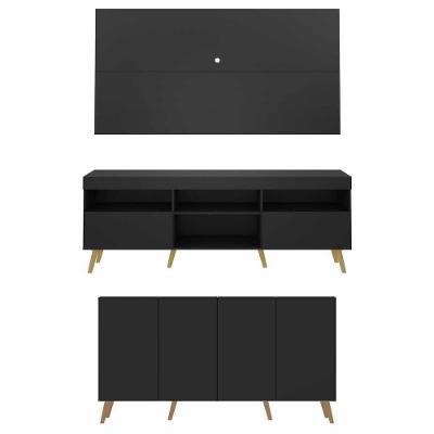 Conjunto Sala De Estar Rack + Painel Tv 65 e Aparador Retrô