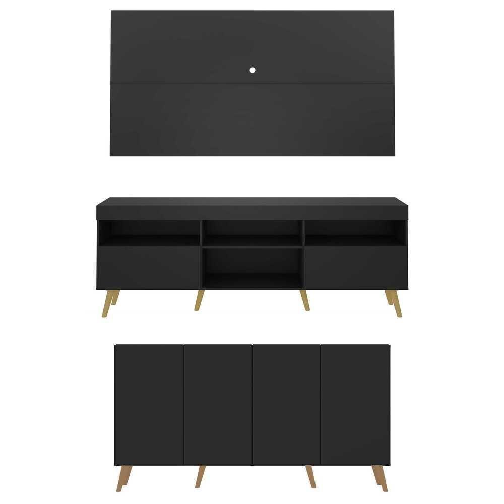 Conjunto Sala De Estar Rack/painel Tv/aparador Multimóveis Sofia Preto/natural - 1