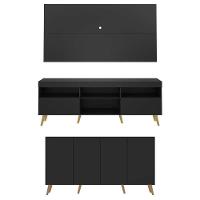 Conjunto Sala De Estar Rack/painel Tv/aparador Multimóveis Sofia Preto/natural - 1