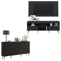 Conjunto Sala De Estar Rack/painel Tv/aparador Multimóveis Sofia Preto/natural - 3