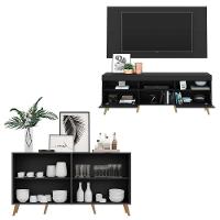 Conjunto Sala De Estar Rack/painel Tv/aparador Multimóveis Sofia Preto/natural - 5