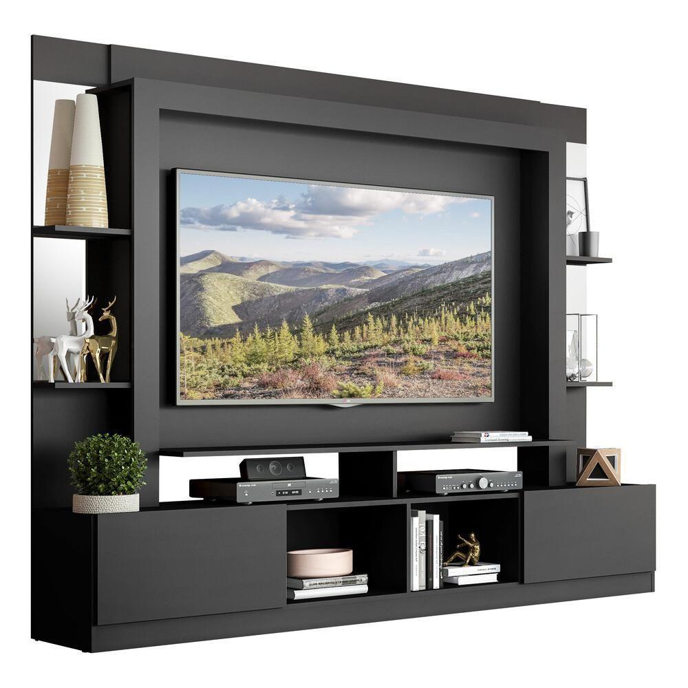 Estante Tv 65" Prateleiras C/ Espelho Oslo Multimóveis V3393 Preta Preto - 1