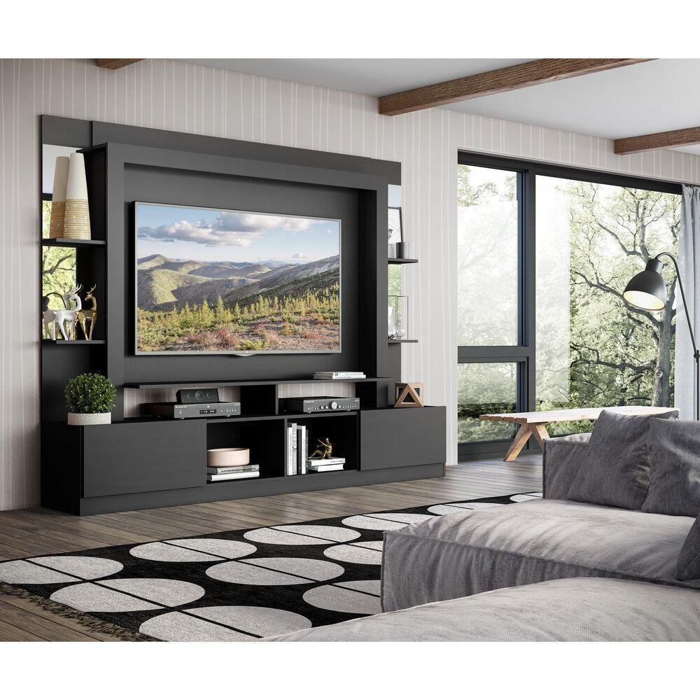 Estante Tv 65" Prateleiras C/ Espelho Oslo Multimóveis V3393 Preta Preto - 2
