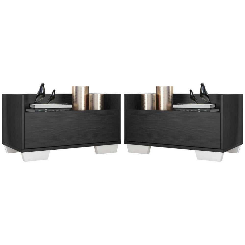 Kit Com 2 Mesas De Cabeceira 60Cm Multimóveis V3634 Preta/Branca Preto/Branco - 1