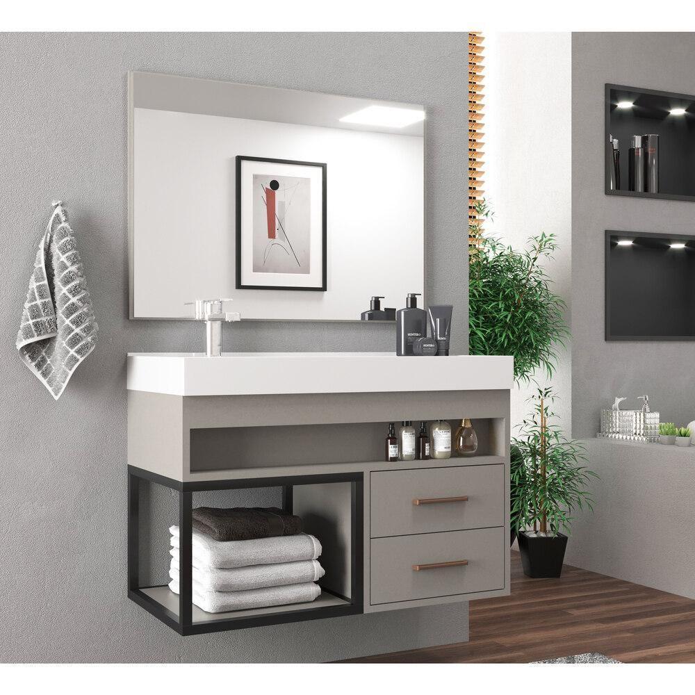 Gabinete Banheiro Com Cuba E Espelheira 80Cm Multimóveis Vcr10071 Cimento Cimento - 1