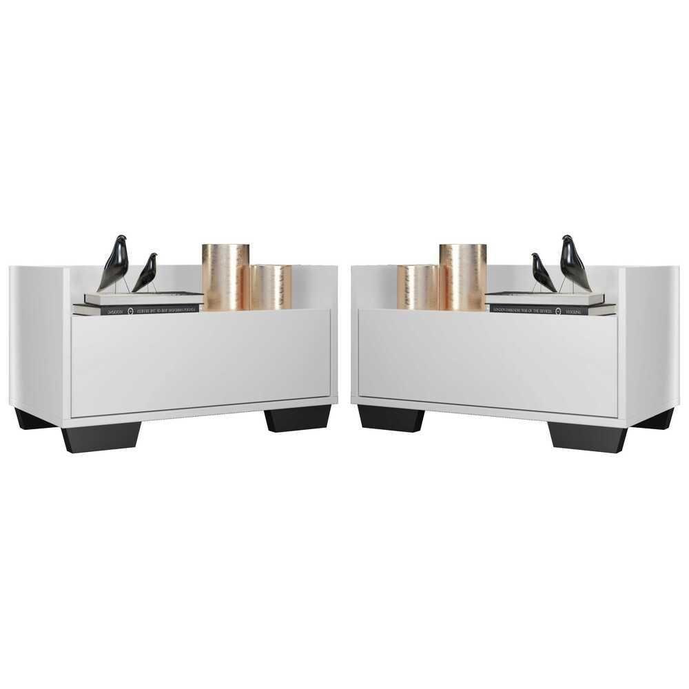 Kit Com 2 Mesas De Cabeceira 60Cm Multimóveis V3634 Branca/Preta Branco/Preto - 1