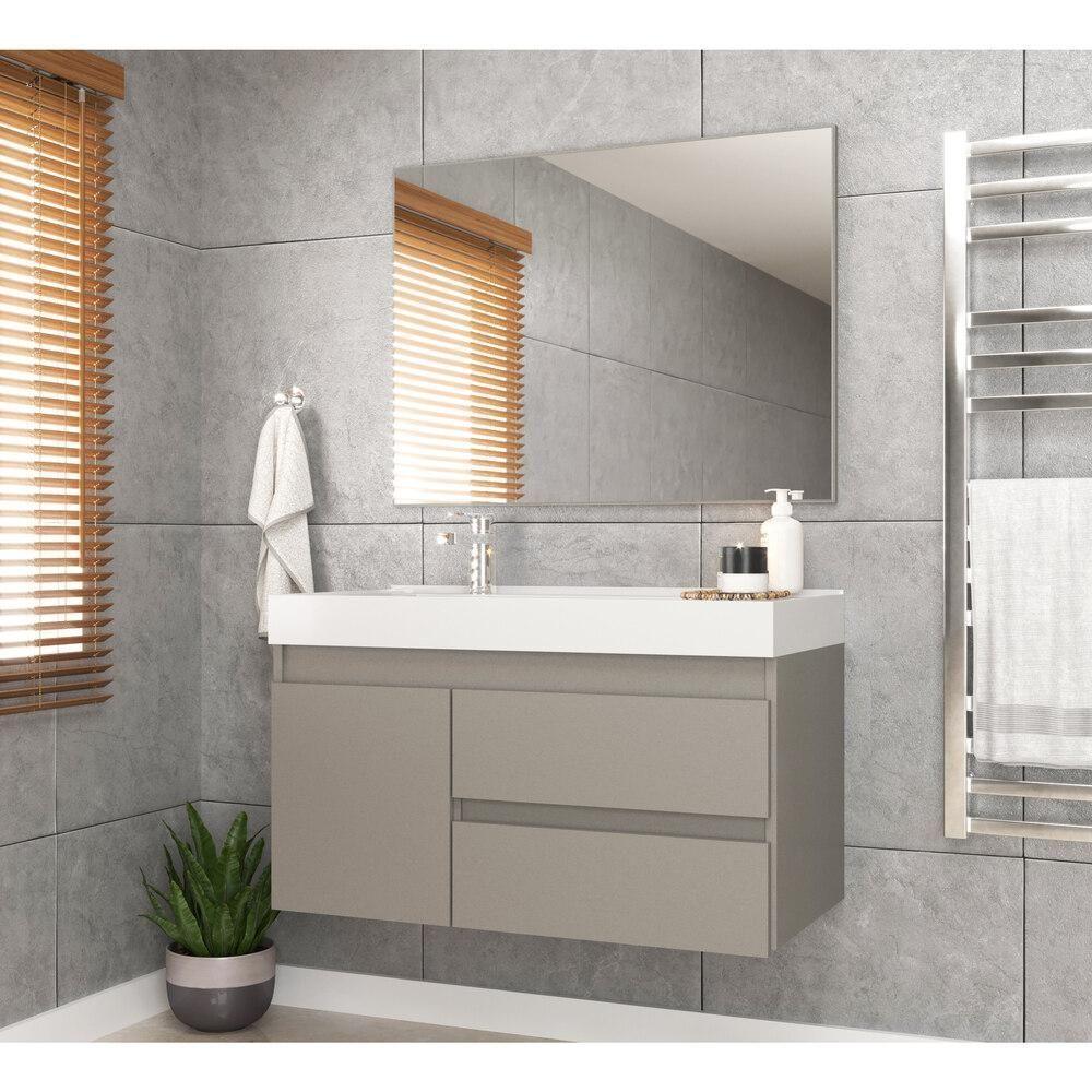 Gabinete Banheiro Com Cuba E Espelheira 80Cm Multimóveis Vcr10074 Cimento Cimento - 1