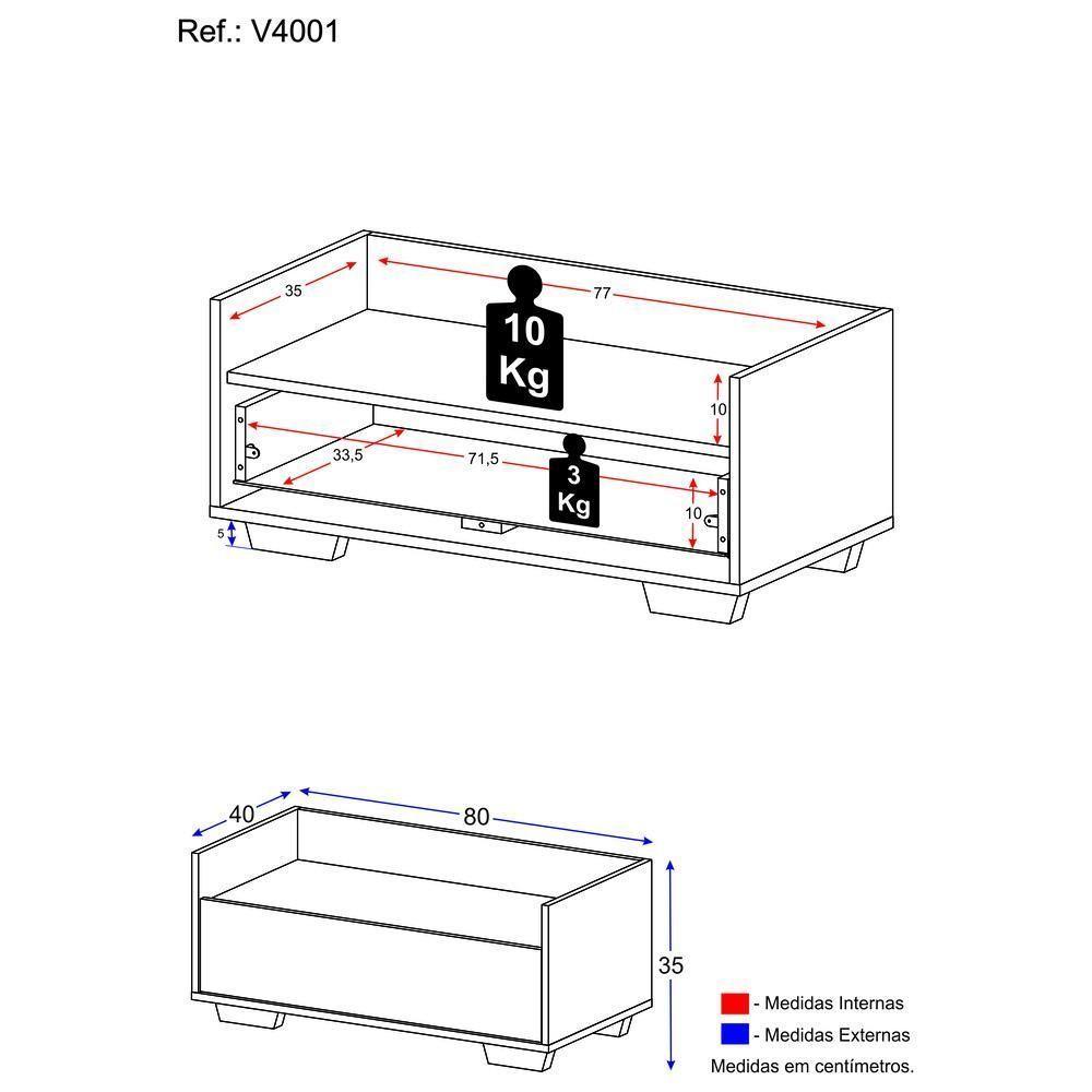 Mesa De Cabeceira 80Cm Multimóveis V4001 Rustic/Branca Rustic/Branco - 5