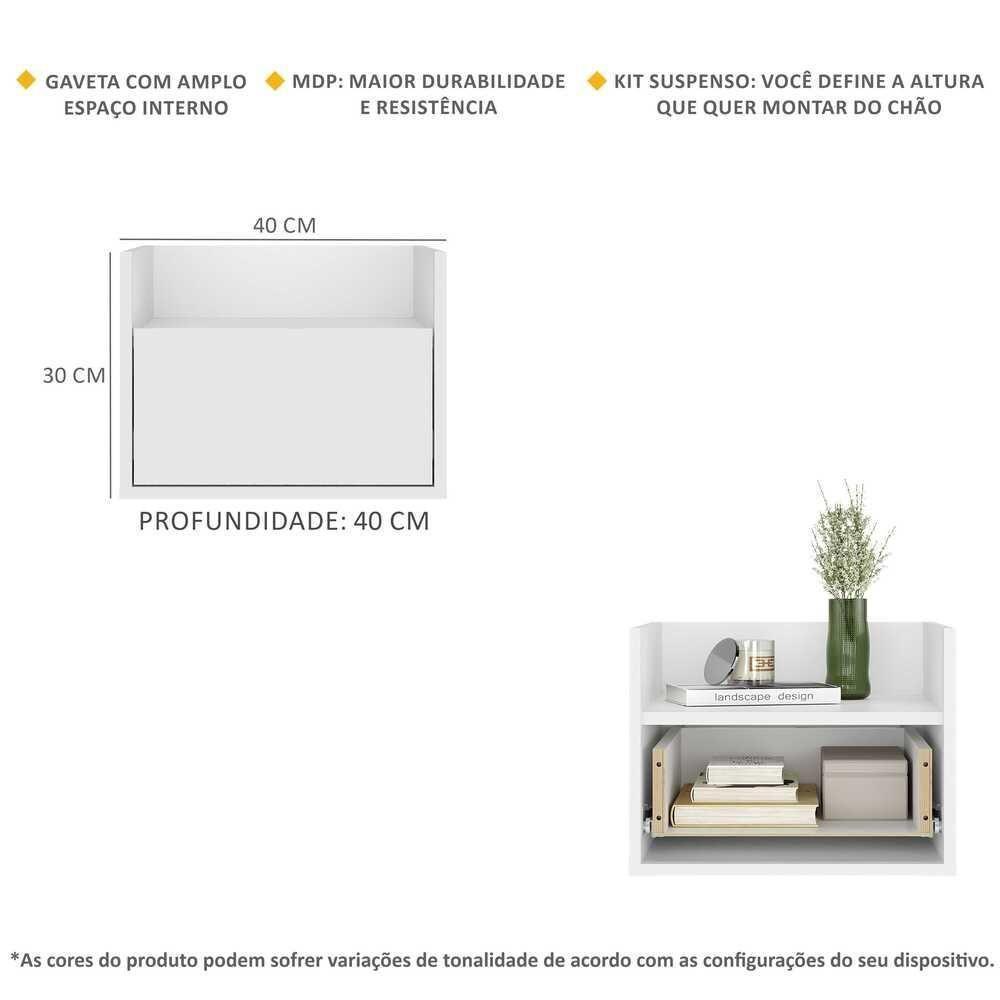 Mesa De Cabeceira 40Cm Suspensa Multimóveis V4040 Branca Branco - 5