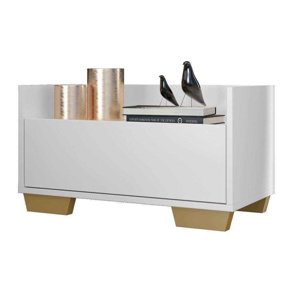 Mesa De Cabeceira 60Cm Multimóveis V3628 Branca/Natural Branco/Natural - 1