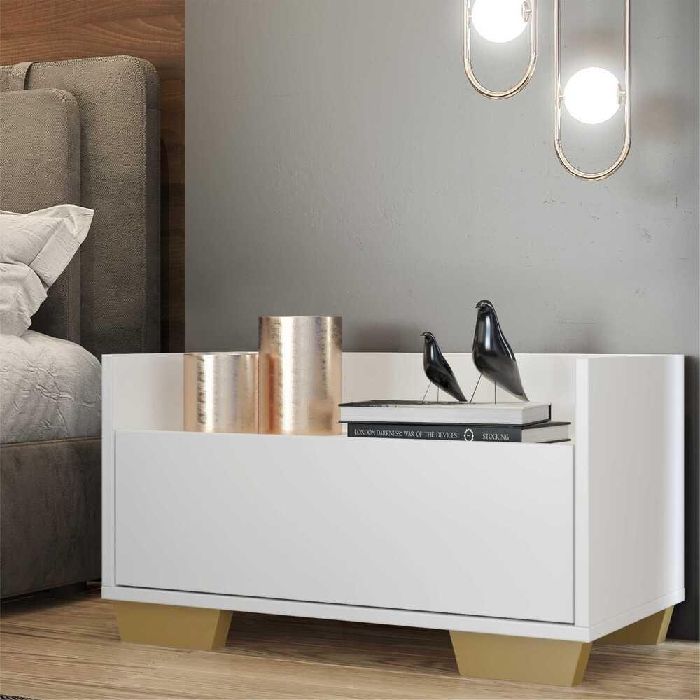 Mesa De Cabeceira 60Cm Multimóveis V3628 Branca/Natural Branco/Natural - 7