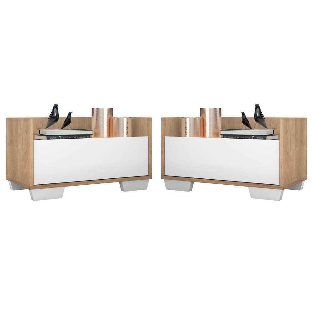 Kit Com 2 Mesas De Cabeceira 80Cm Multimóveis V4003 Rustic/Branca Rustic/Branco - 1