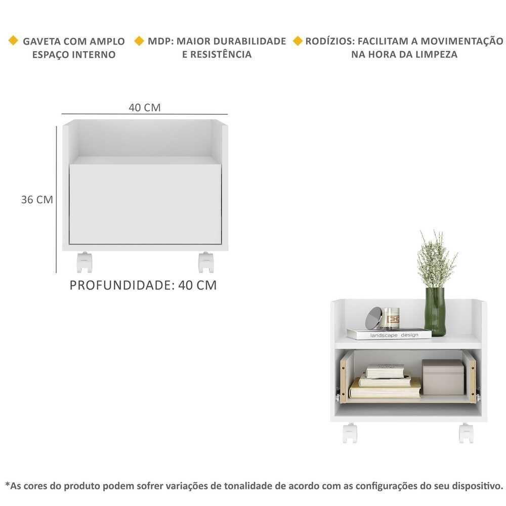 Mesa De Cabeceira 40Cm Com Rodízios Multimóveis V4042 Branca Branco - 5