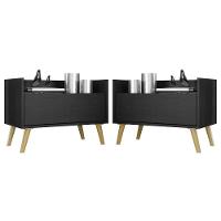 Kit Com 2 Mesas De Cabeceira 60Cm Retrô Multimóveis V3633 Preta/Natural Preto/Natural - 1