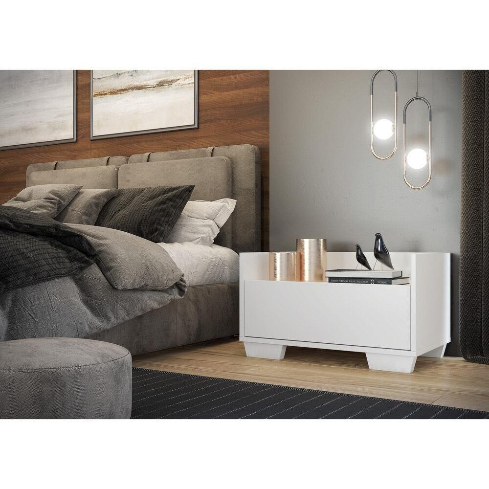 Kit Com 2 Mesas De Cabeceira 80Cm Multimóveis V4003 Branca Branco - 2