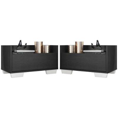 Kit Com 2 Mesas De Cabeceira 80Cm Multimóveis V4003 Preta/Branca Preto/Branco