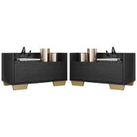 Kit Com 2 Mesas De Cabeceira 80Cm Multimóveis V4003 Preta/Natural Preto/Natural - 1