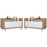 Kit Com 2 Mesas De Cabeceira 80Cm Com Rodízios Multimóveis V4007 Rustic/Branca Rustic/Branco - 1