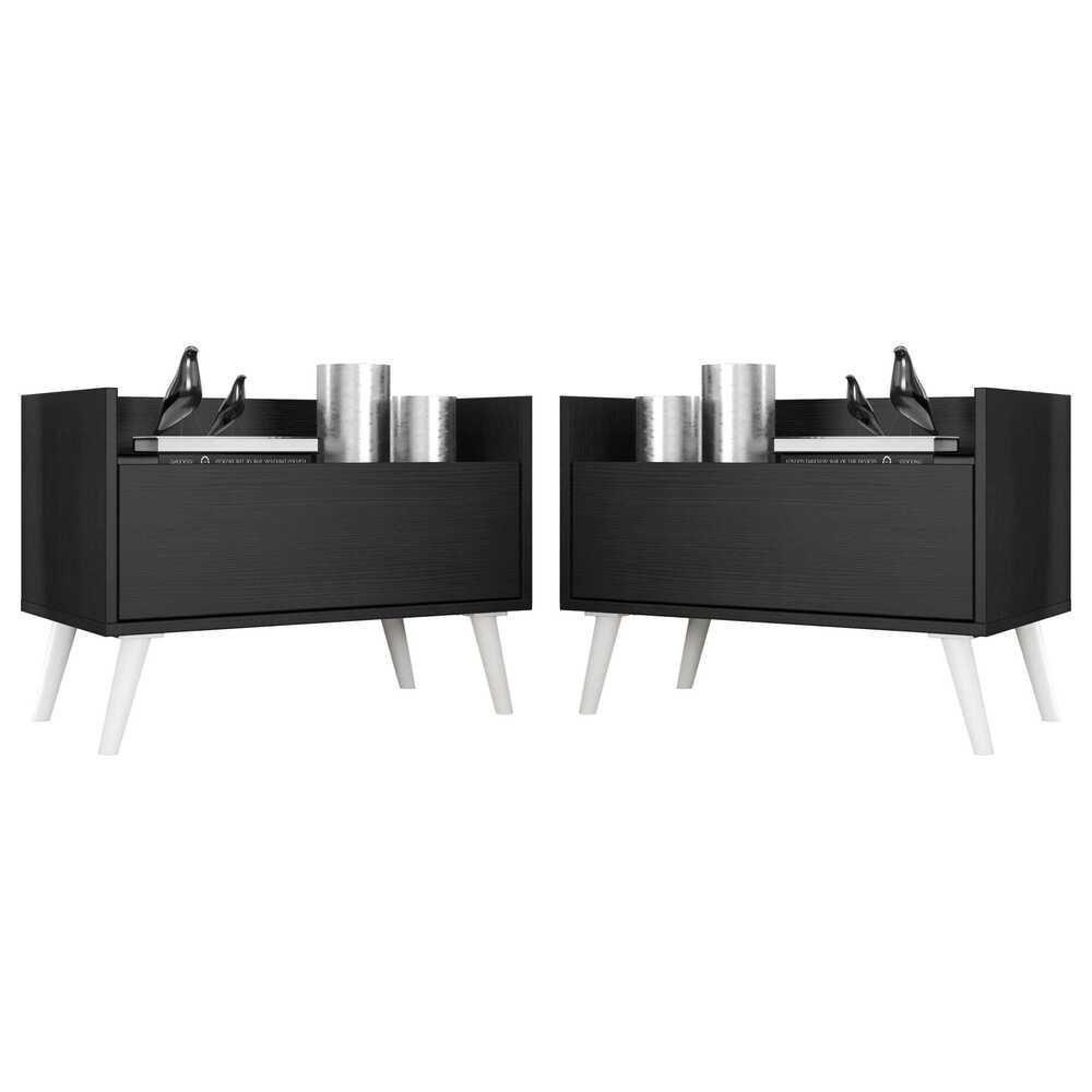 Kit Com 2 Mesas De Cabeceira 60Cm Retrô Multimóveis V3633 Preta/Branca Preto/Branco - 1