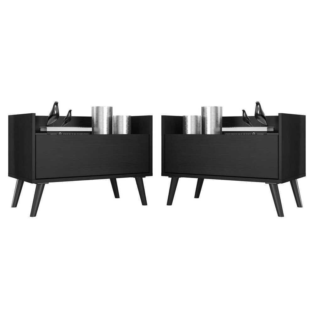 Kit Com 2 Mesas De Cabeceira 60Cm Retrô Multimóveis V3633 Preta Preto - 1