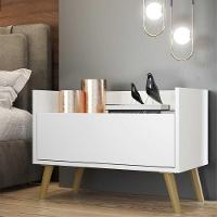 Kit Com 2 Mesas De Cabeceira 60Cm Retrô Multimóveis V3633 Branca/Natural Branco/Natural - 7