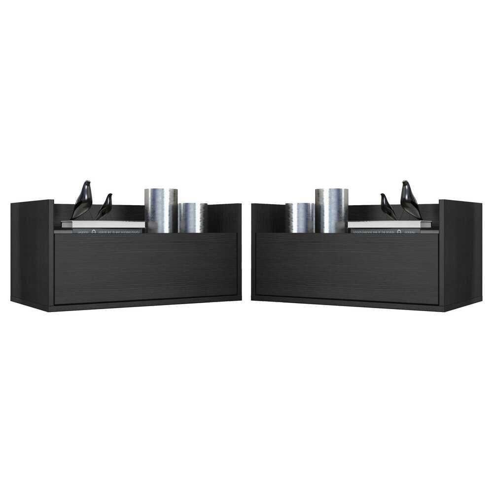 Kit Com 2 Mesas De Cabeceira 60Cm Suspensa Multimóveis V3632 Preta Preto - 1