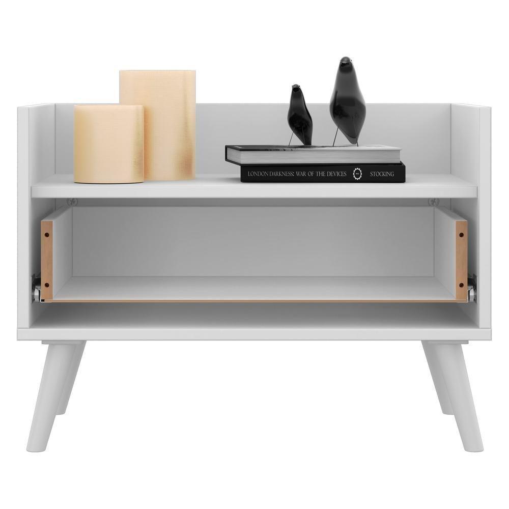 Kit Com 2 Mesas De Cabeceira 60Cm Retrô Multimóveis V3633 Branca Branco - 4