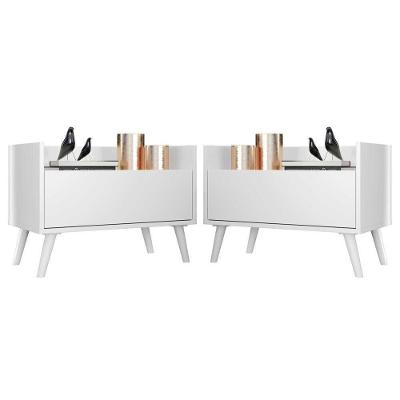 Kit Com 2 Mesas De Cabeceira 60Cm Retrô Multimóveis V3633 Branca Branco