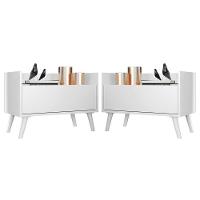 Kit Com 2 Mesas De Cabeceira 60Cm Retrô Multimóveis V3633 Branca Branco - 1