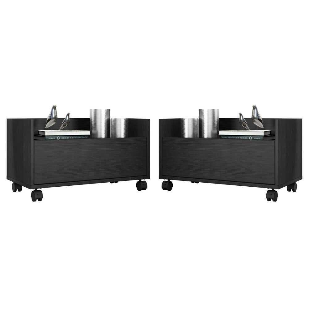 Kit Com 2 Mesas De Cabeceira 80Cm Com Rodízios Multimóveis V4007 Preta Preto - 1