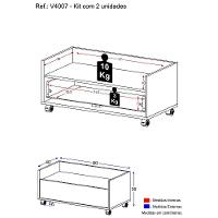 Kit Com 2 Mesas De Cabeceira 80Cm Com Rodízios Multimóveis V4007 Preta Preto - 5