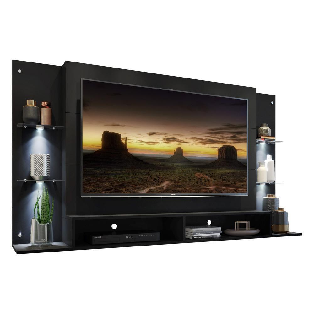 Painel Com Suporte Tv 60" E 4 Leds Vegas Multimóveis V3678 Preto Preto - 1