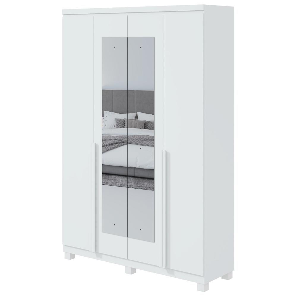 Guarda-roupa Solteiro Alonzo 4 Portas 2 Gavetas Com Espelho Branco Lopas - 2