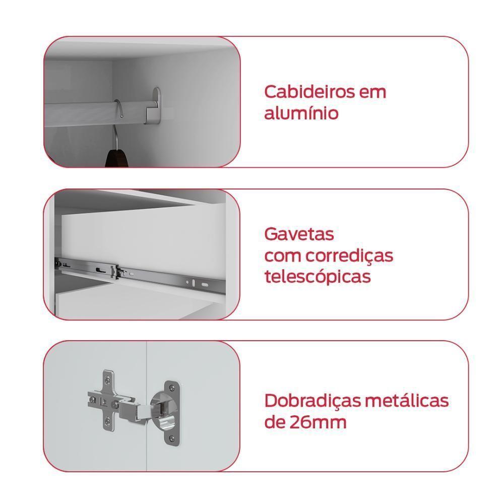 Guarda-roupa Solteiro Alonzo 4 Portas 2 Gavetas Com Espelho Branco Lopas - 5