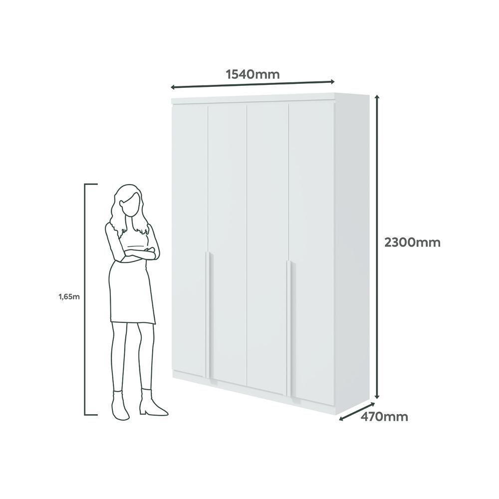 Guarda-roupa Solteiro Alonzo 4 Portas 2 Gavetas Com Espelho Branco Lopas - 6