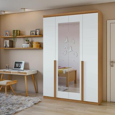 Guarda Roupa Solteiro Alonzo 4 Portas Dobradiça Metálica 2 Gavetas Amêndoa Clean-branco