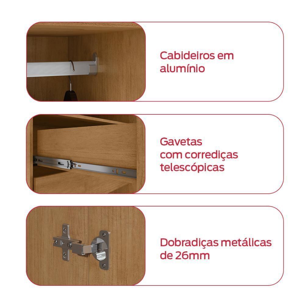 Guarda-roupa Solteiro Alonzo 4 Portas 2 Gavetas Com Espelho Amêndoa Clean/branco Lopas - 4