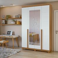 Guarda-roupa Solteiro Alonzo 4 Portas 2 Gavetas Com Espelho Amêndoa Clean/branco Lopas - 1