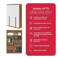 Guarda-roupa Solteiro Alonzo 4 Portas 2 Gavetas Com Espelho Amêndoa Clean/branco Lopas - 3
