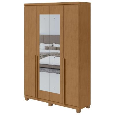 Guarda Roupa Solteiro Alonzo 4 Portas Bater 2 Gavetas Amêndoa Clean MDF com Espelho