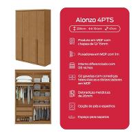 Guarda-roupa Solteiro Alonzo 4 Portas 2 Gavetas Com Espelho Amêndoa Clean Lopas - 3