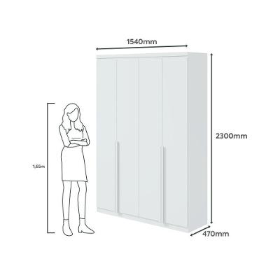 Guarda Roupa Solteiro Alonzo 4 Portas Bater 2 Gavetas Branco MDF Móveis Lopas