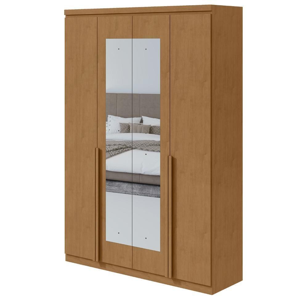 Guarda-roupa Solteiro Alonzo 4 Portas 2 Gavetas Com Espelho Amêndoa Clean Lopas - 3