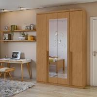 Guarda-roupa Solteiro Alonzo 4 Portas 2 Gavetas Com Espelho Amêndoa Clean Lopas - 1