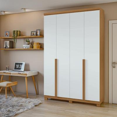 Guarda-roupa Solteiro Alonzo 4 Portas 2 Gavetas Amêndoa Clean/branco Lopas