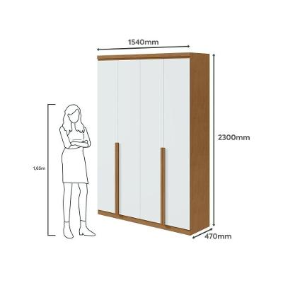 Guarda Roupa Solteiro Alonzo 4 Portas Bater 2 Gavetas Amêndoa Clean-branco Móveis Lopas