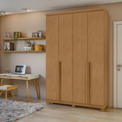 Guarda Roupa Solteiro Alonzo 4 Portas de Bater 2 Gavetas Amêndoa Clean MDF